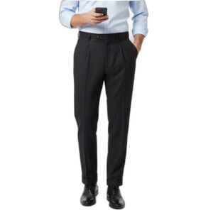 Brooks Brother Ink Black Wool Pleated Cuffed Straight Leg Dress Pants 42 X 33